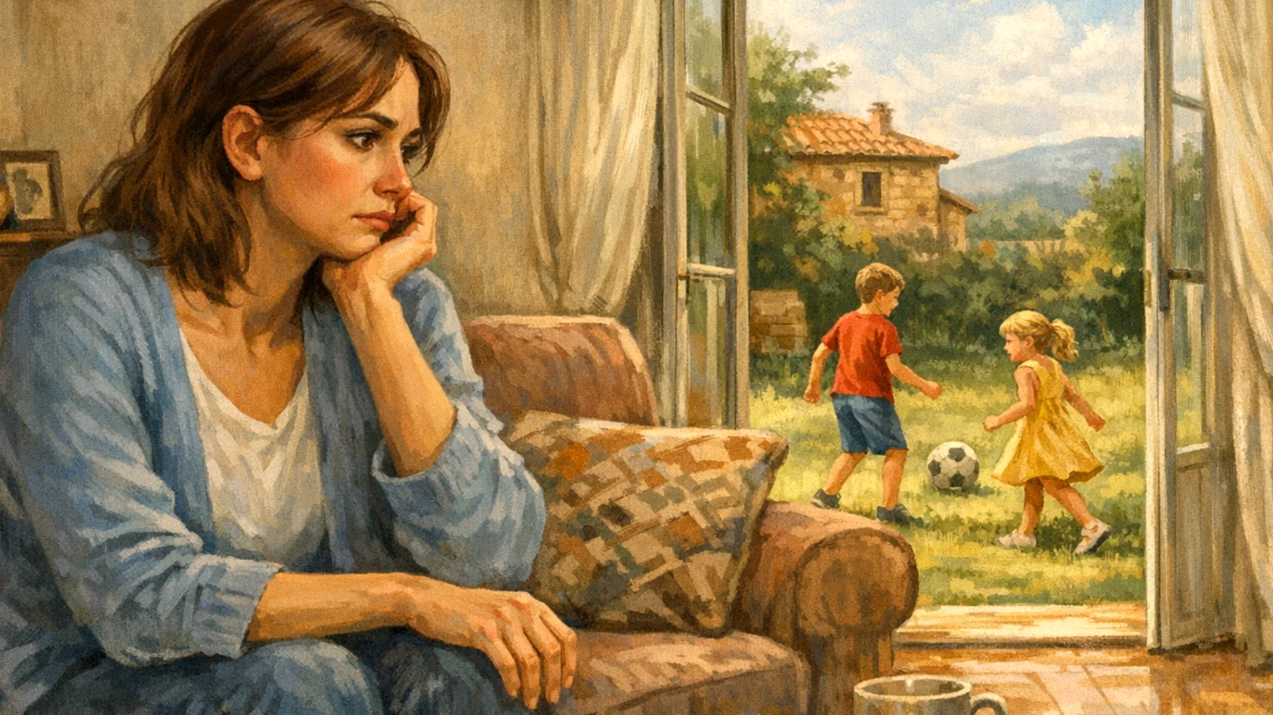 Una mamma che vive con l'ansia costante di perdere il legame affettivo con i suoi bambini piccoli, temendo che crescendo si allontanino emotivamente o preferiscano altre figure di riferimento"