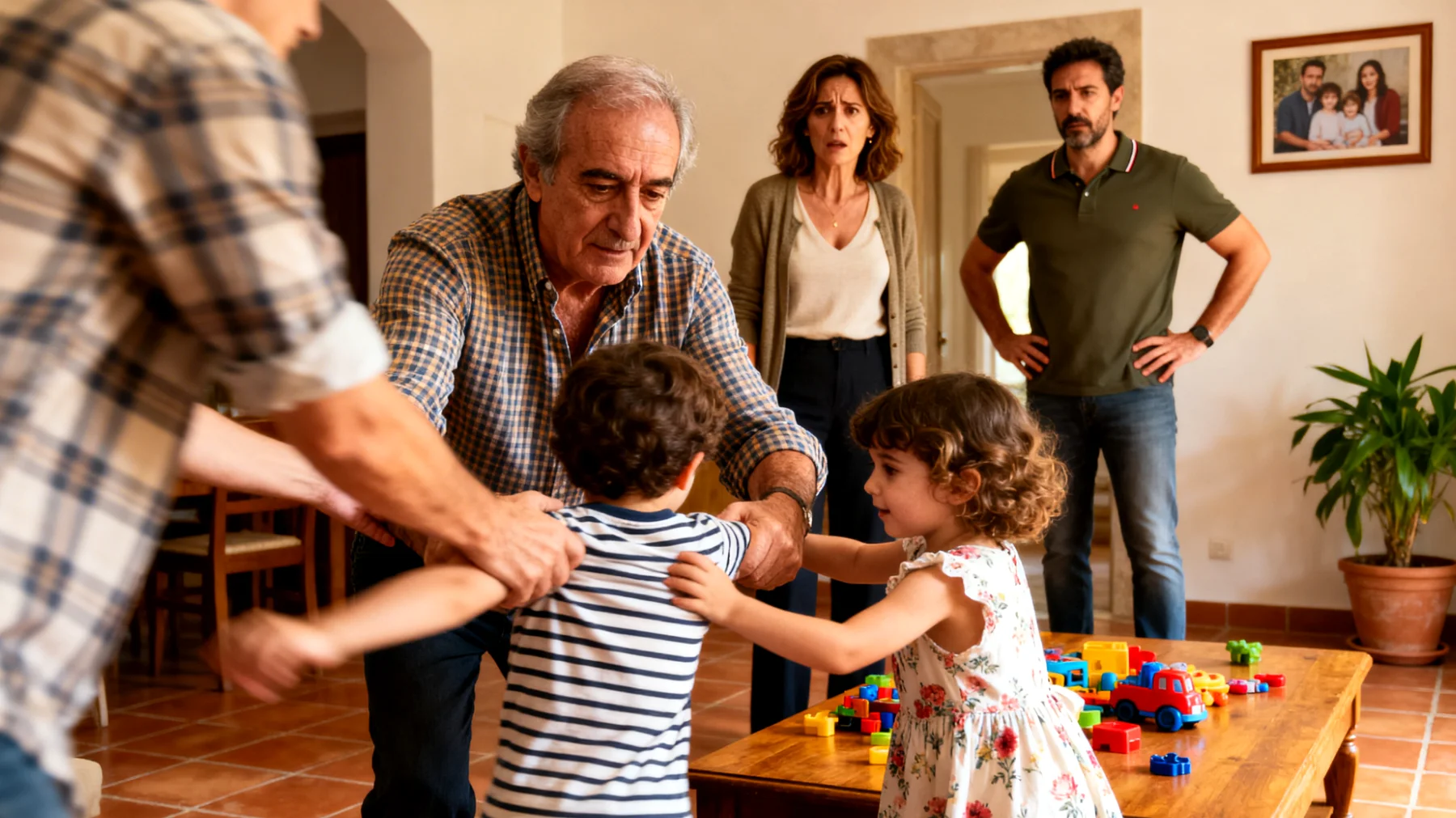 Il nonno tende a proteggere eccessivamente i nipoti bambini, impedendo loro di sperimentare attività autonome appropriate alla loro età, creando tensioni con i genitori e limitando lo sviluppo dell'indipendenza dei piccoli"